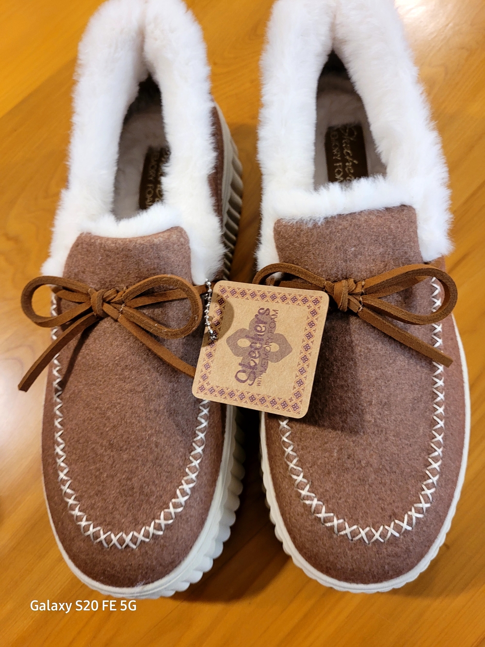 Skechers Womens Brown Faux-Fur Lined Slip-On Shoes